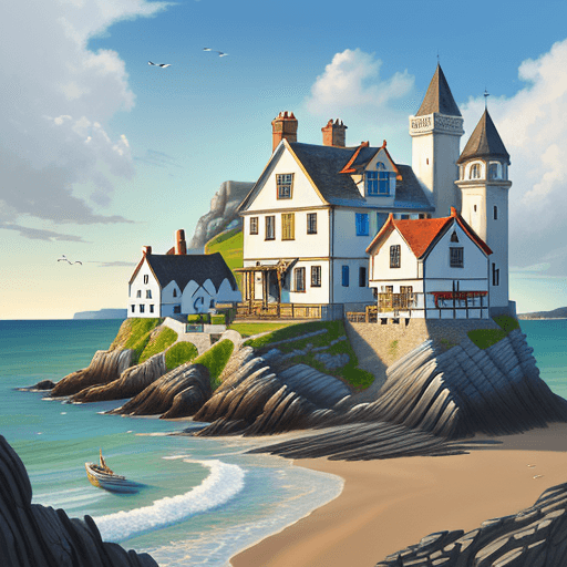 AI generated: ancient houses arthouse art, in the style of seaside vistas, vibrant airy scenes --ar 9:16 --s 750 -...