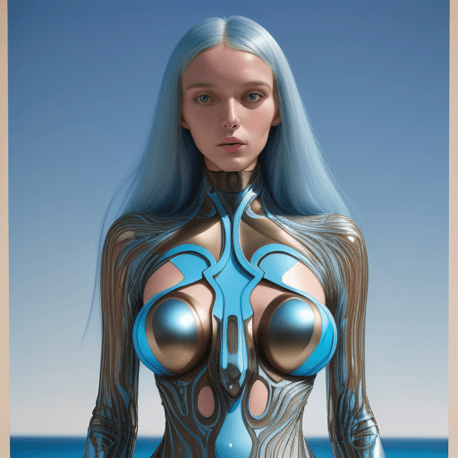 AI generated:  angela kashmerev photographed by kastys malina, in the style of futuristic organic, sky-blue and br...