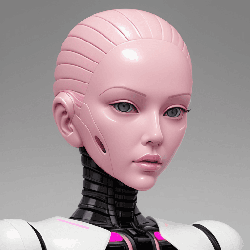AI generated: woman bionic ceramic glossy pink face sculpture, pushed out of the background, front view, brightly ...