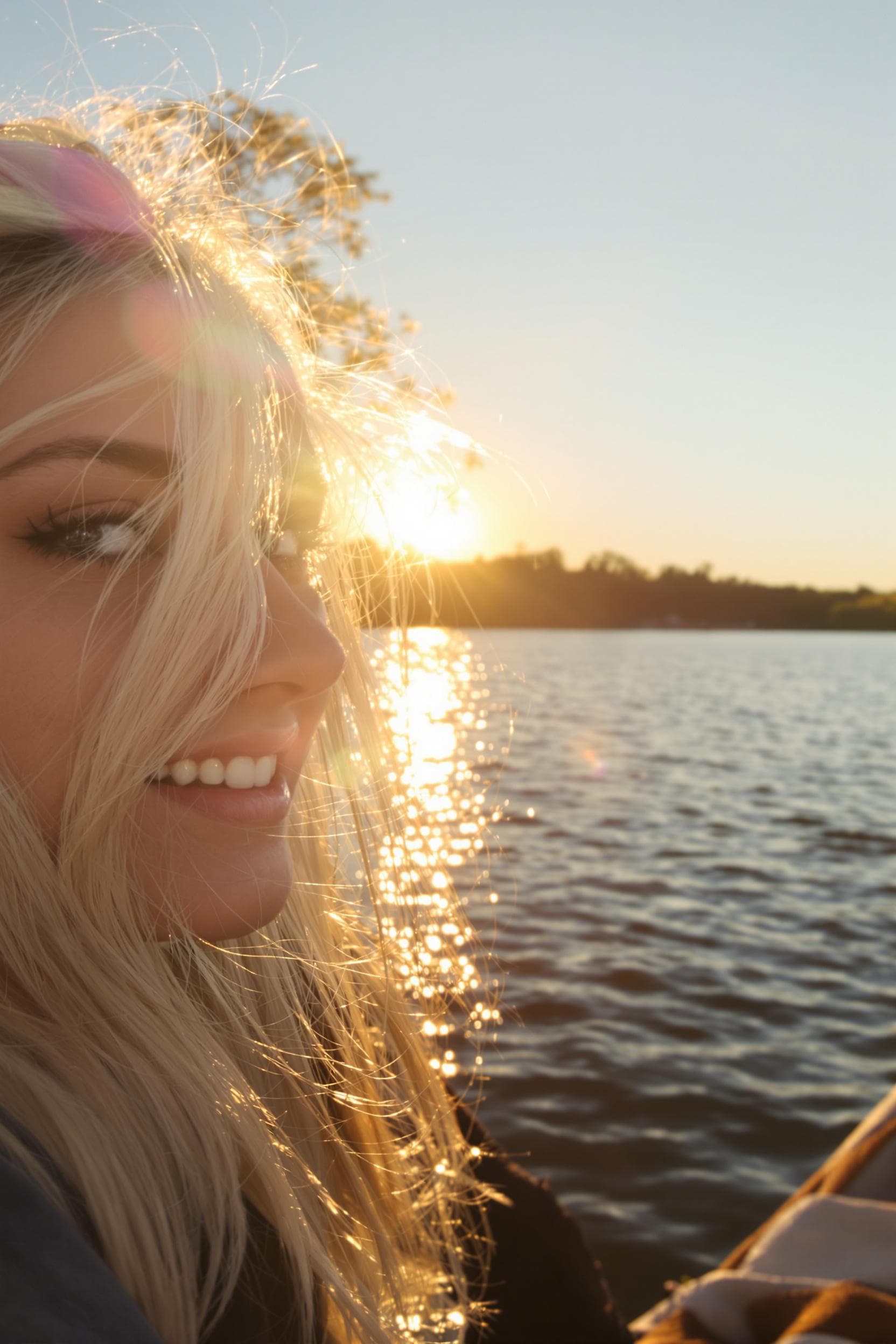 AI generated: A face of a beautiful blonde woman, 20 years old, full, completely blonde hair with the effect of st...