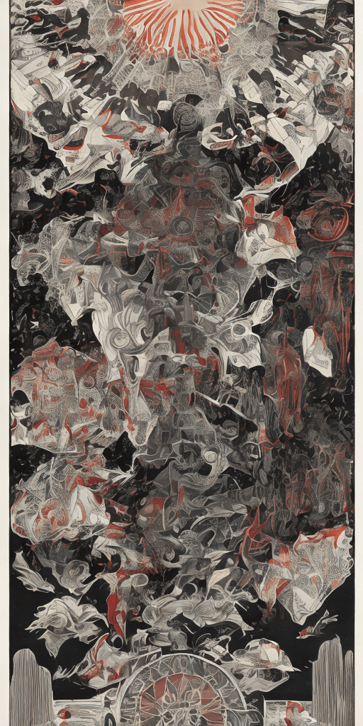 AI generated: crimson infographic of the creation of the sun/chart/schematics/measurements/marginalia/abstract/tar...