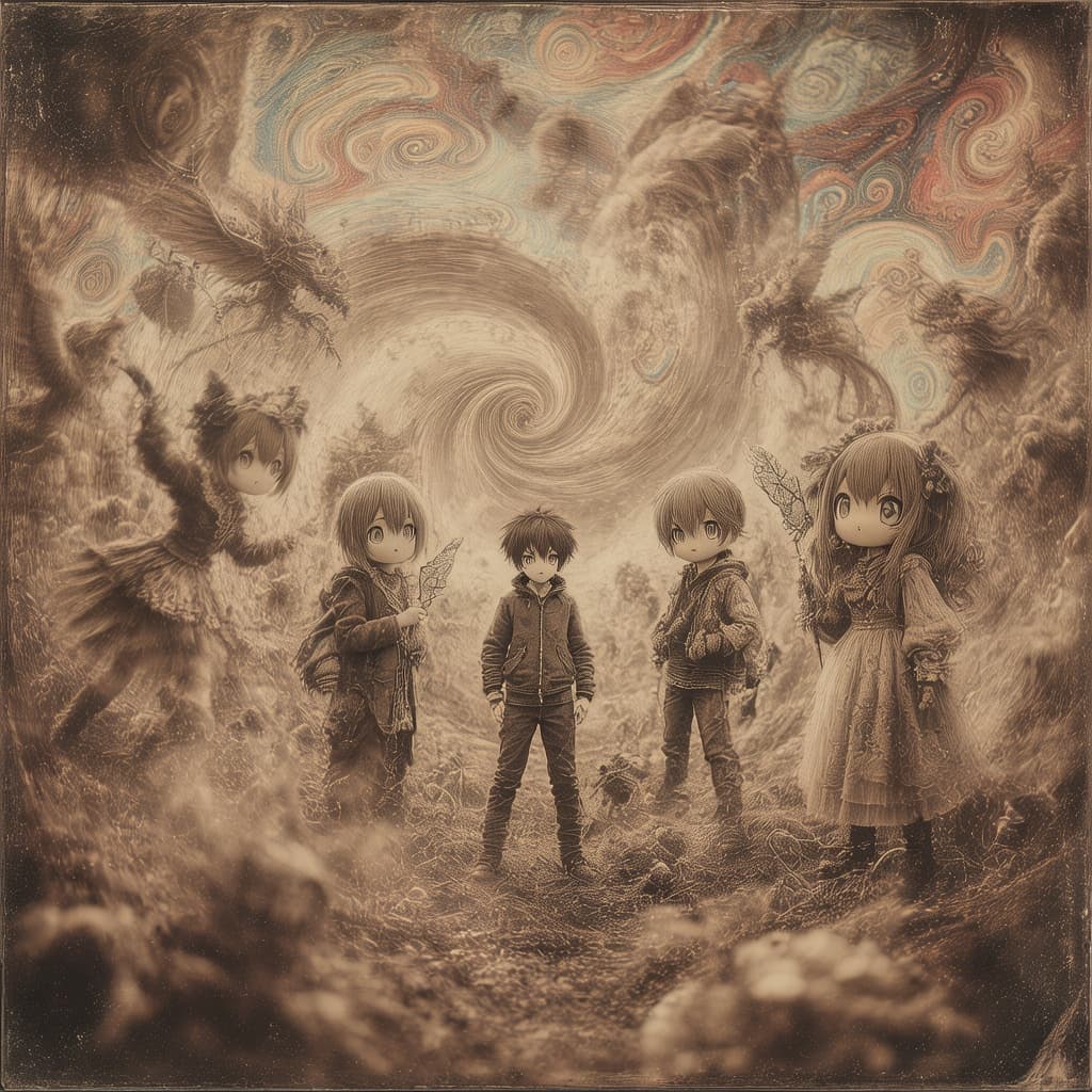 AI generated: In a creative abstract surrealism scene, rendered in the visual language of early Victorian photogra...