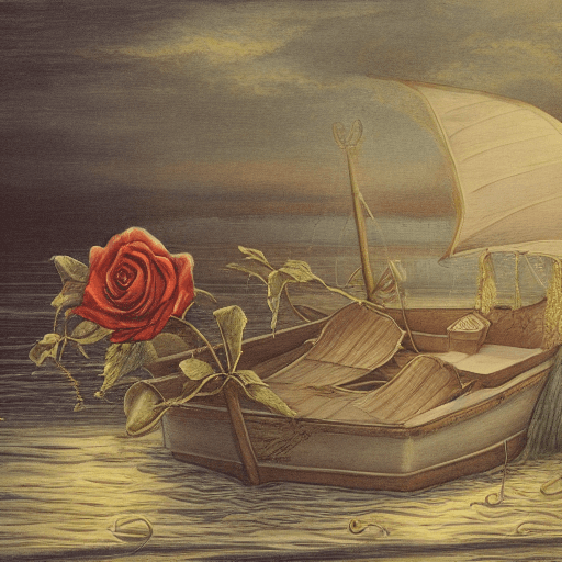AI generated: a rose in a boat floating in hell
