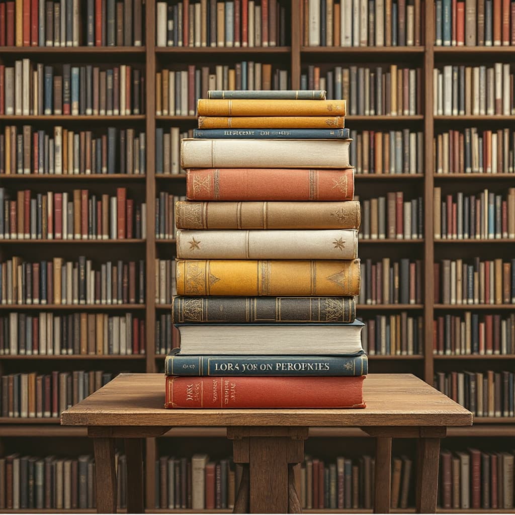 AI generated: Crea una imagen en la que se ve una biblioteca en vista frontal, aparece un estante principal aunque...