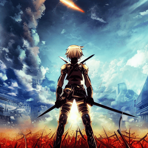 AI generated: poster of warrior | standing alone in a battle field |  anime style | key visual| intricate detail| ...