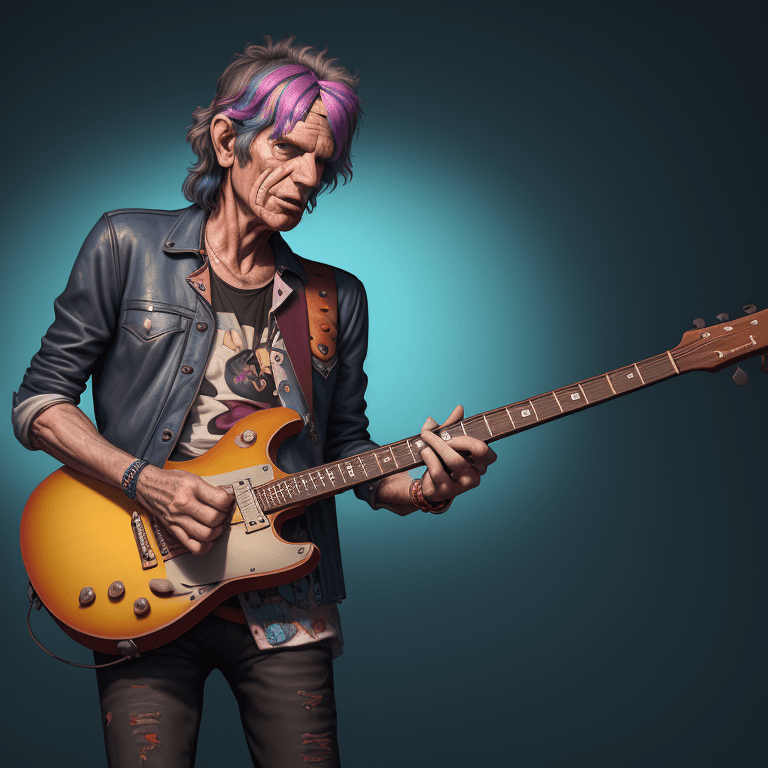 AI generated: portrait of  Keith Richards,Bright color, disney style, 3D render, best quality, 8K, front lighting,...
