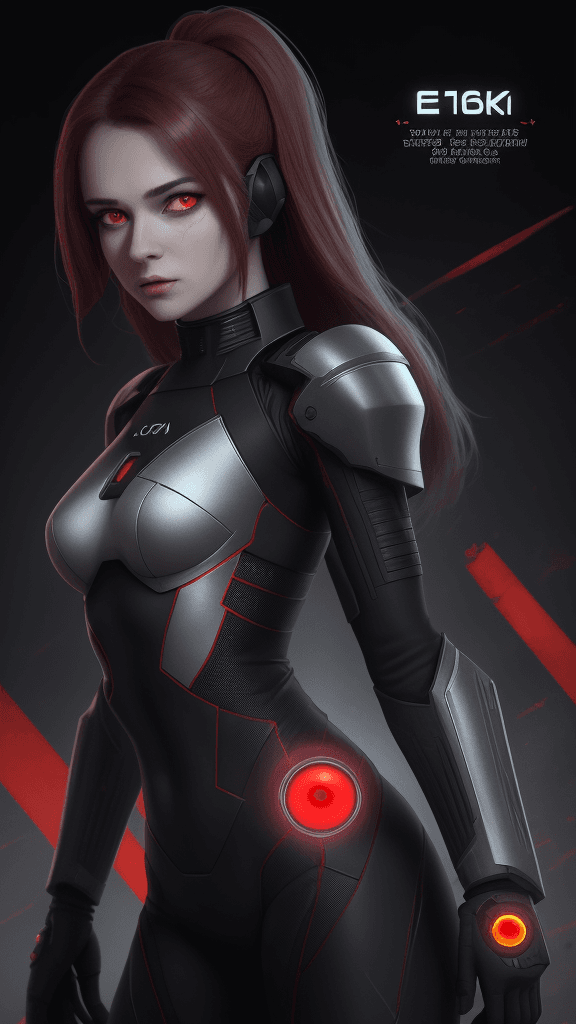 AI generated: 8k 16k(best quality, movie poster style), a android with (one red eye:1.2),(meaningful tech script w...