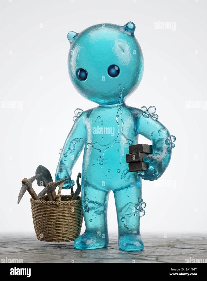 AI generated: a little mindless helper used for basic manual labor like a mini golem with accents of water with tw...
