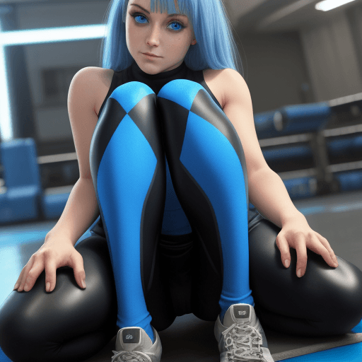 AI generated: facesitting, blue eyes, leggings