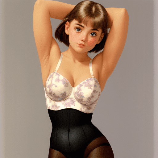 AI generated: Girl wearing a 1990s bodybriefer girdle over pantyhose. her pantyhose are white.  her girdle is blac...