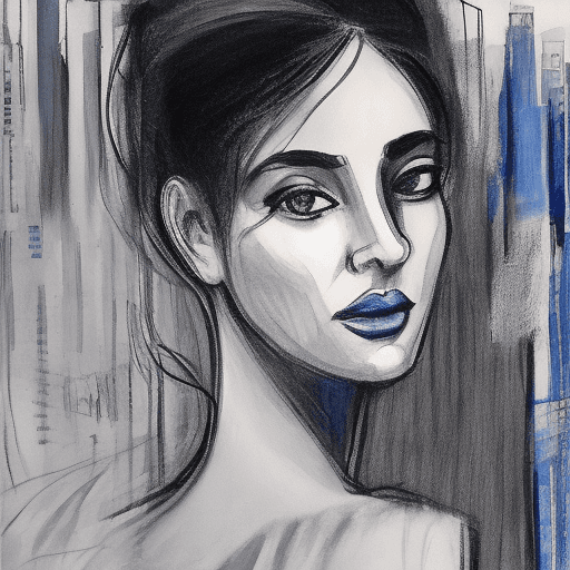 AI generated: drawing of a beautiful woman in a portrait sketchbook, in the style of dynamic expressionist style, ...