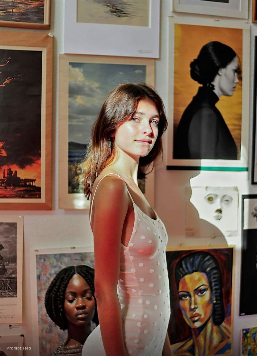 AI generated: Ultra-realistic 8K HD photography with skin detail. The image shows a young woman standing in front ...