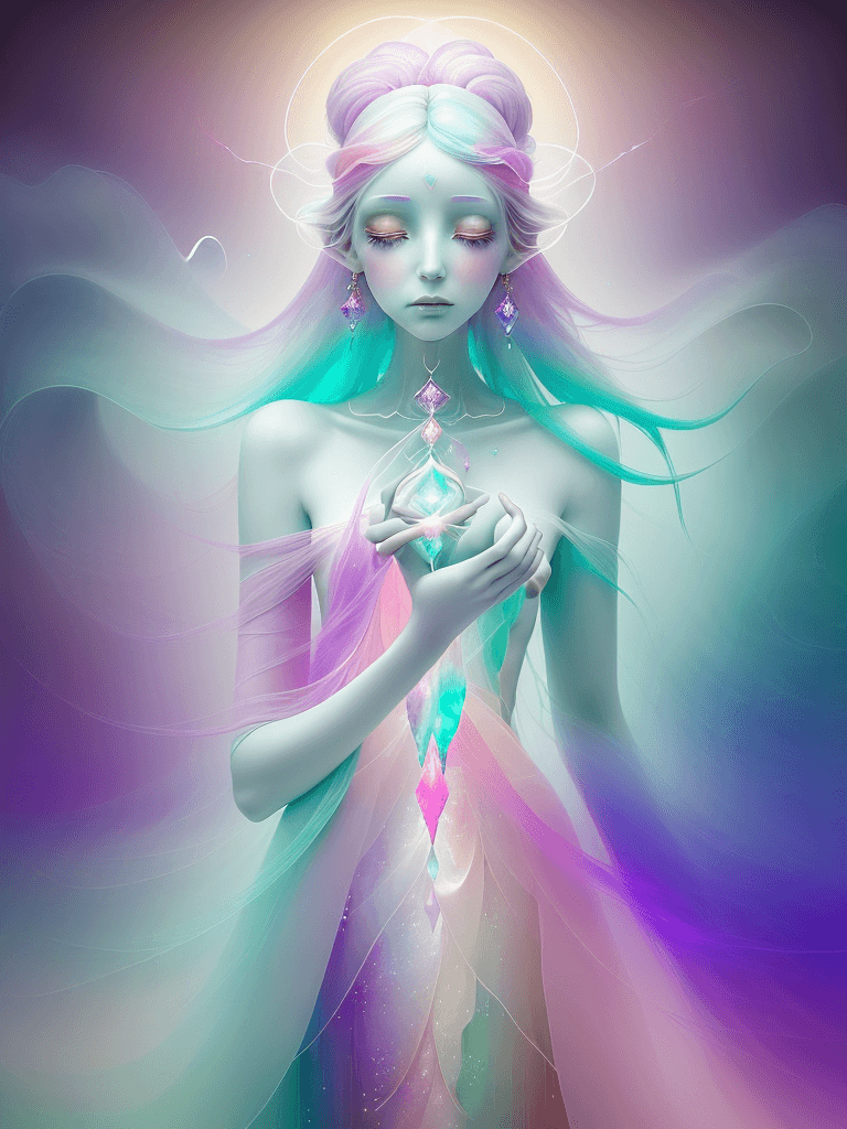 AI generated: Pastel colors, abstract styles, ethereal photo of mystical figures draped in twinkling lights in a d...