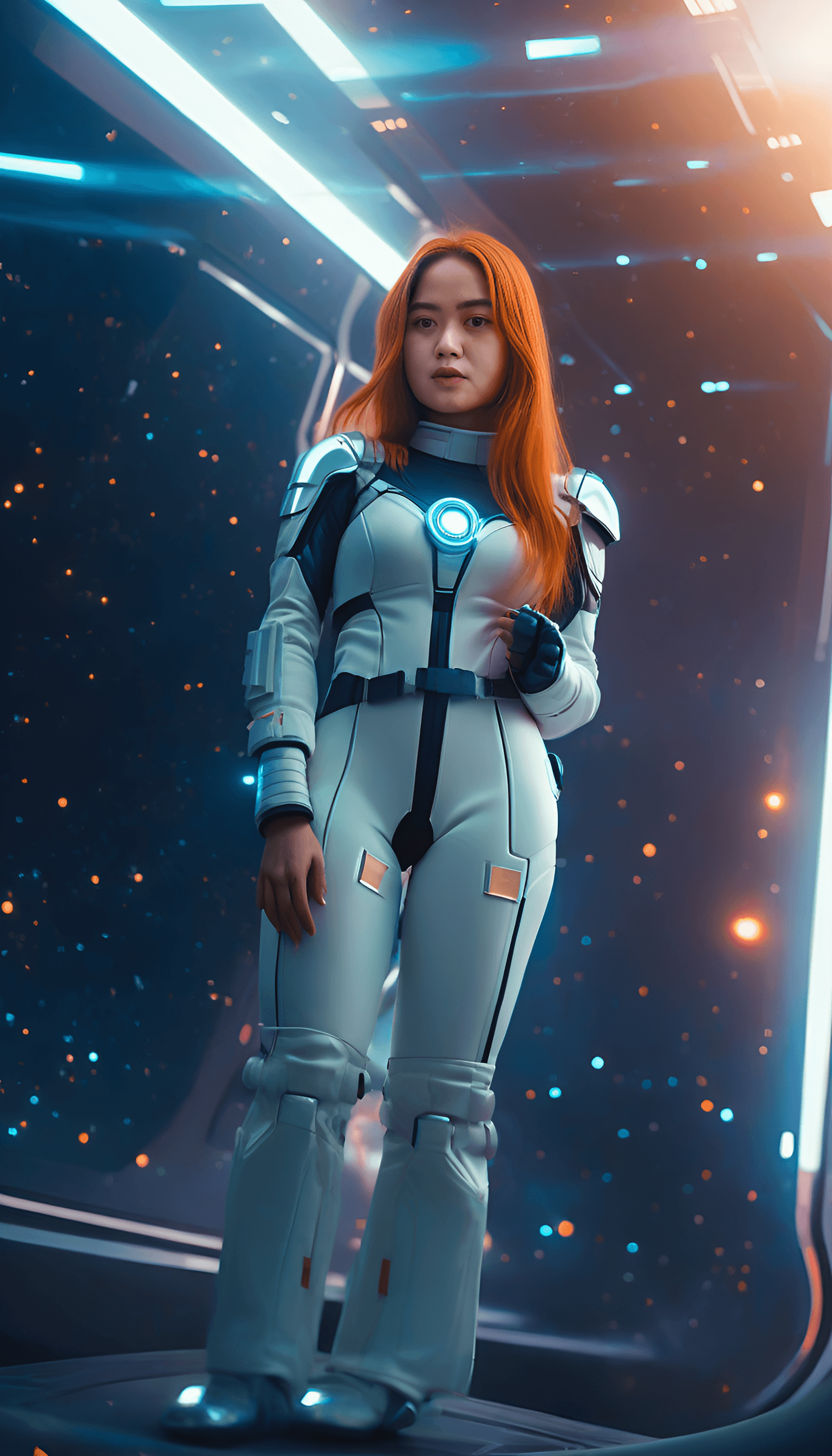 AI generated: couple, a close up of a person in a space suit with a helmet, portrait anime space cadet , in space,...