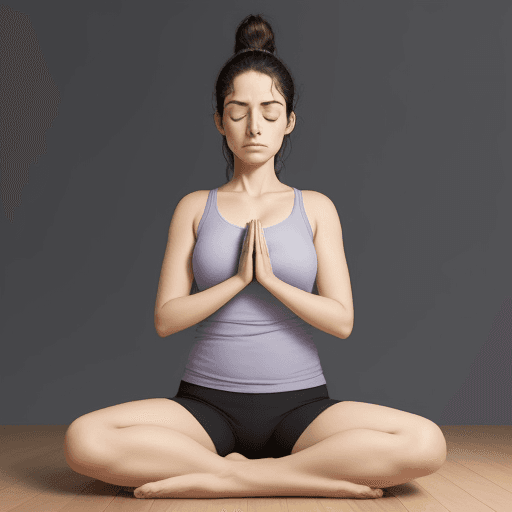 AI generated: Una persona estresada intentando hacer meditación. En tono realista. 
