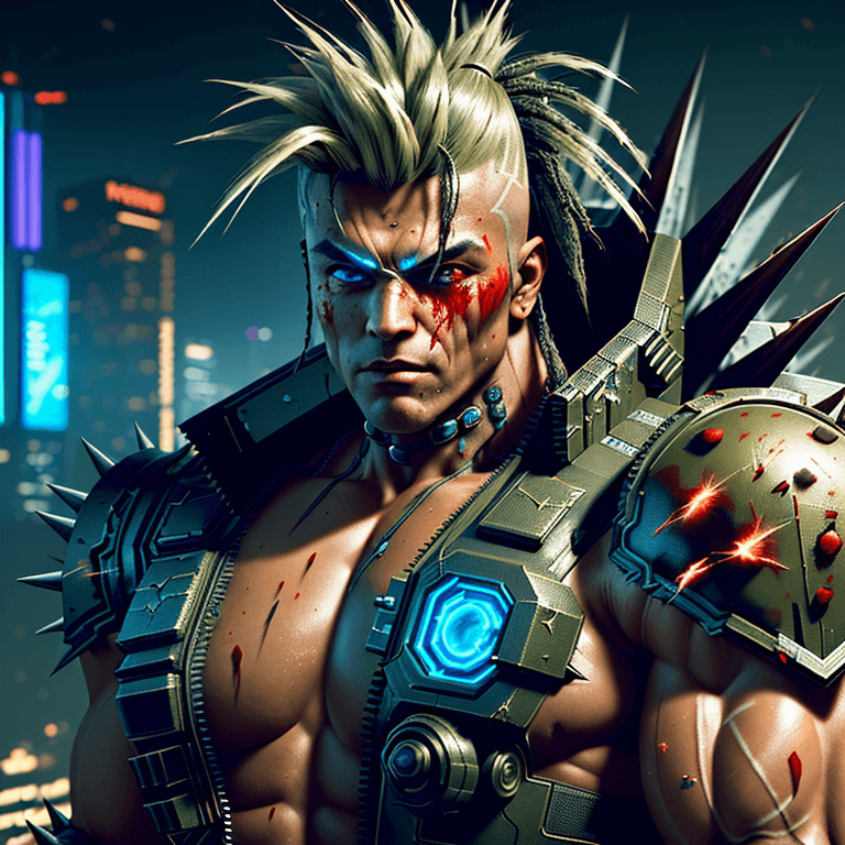 AI generated: the most strongest powerful cyberpunk warrior in the universe, cosmic, epic, muscular, olive smooth ...