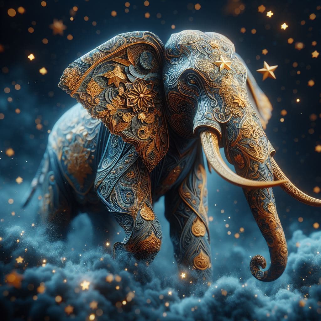 AI generated: Highly detailed Ebru-printed paper, origami elephant, volumetric fog, ultra realistic, unreal engine...