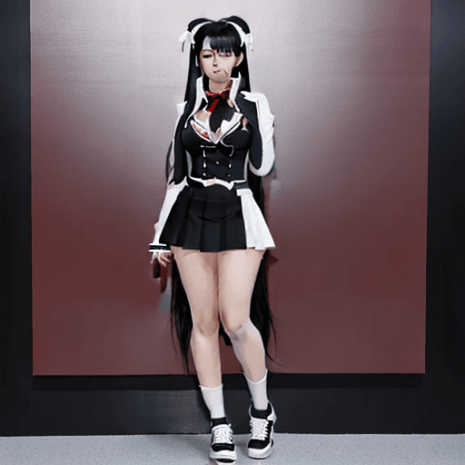 AI generated: kurumi tokisaki style with half black half white hair, 8k quality, full body high school style dxd.
