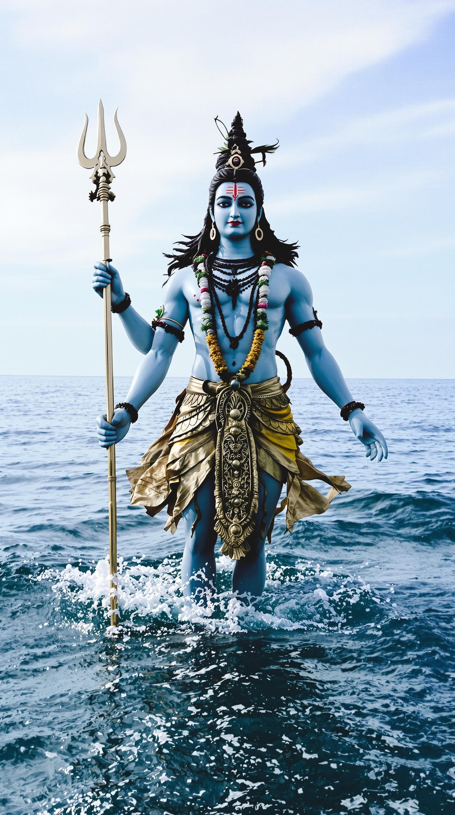 AI generated: IMG_6556.jpg: Lord Shiva Standing in the middle of the ocean in his Rudra Avatar