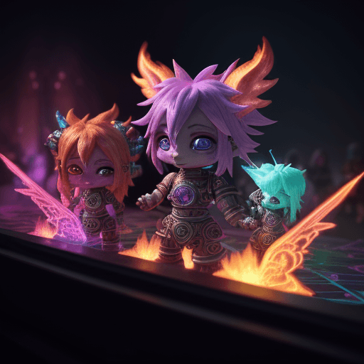 AI generated:  chibi flame creatures at an event party in oldschool runescape. cosmic space fire pink and blue wit...