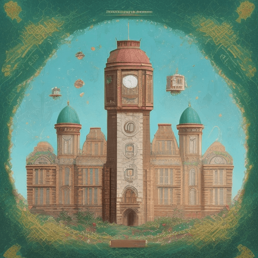 AI generated: a large building with a clock tower on top of it, book cover illustration, imane anys, airbnb, based...