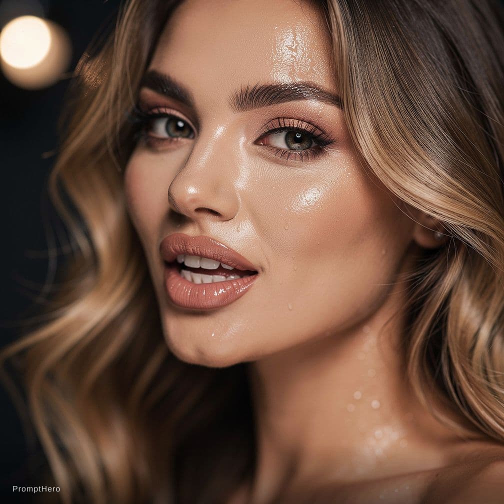 AI generated: Hot sexy actress samantha lips bite wet face 