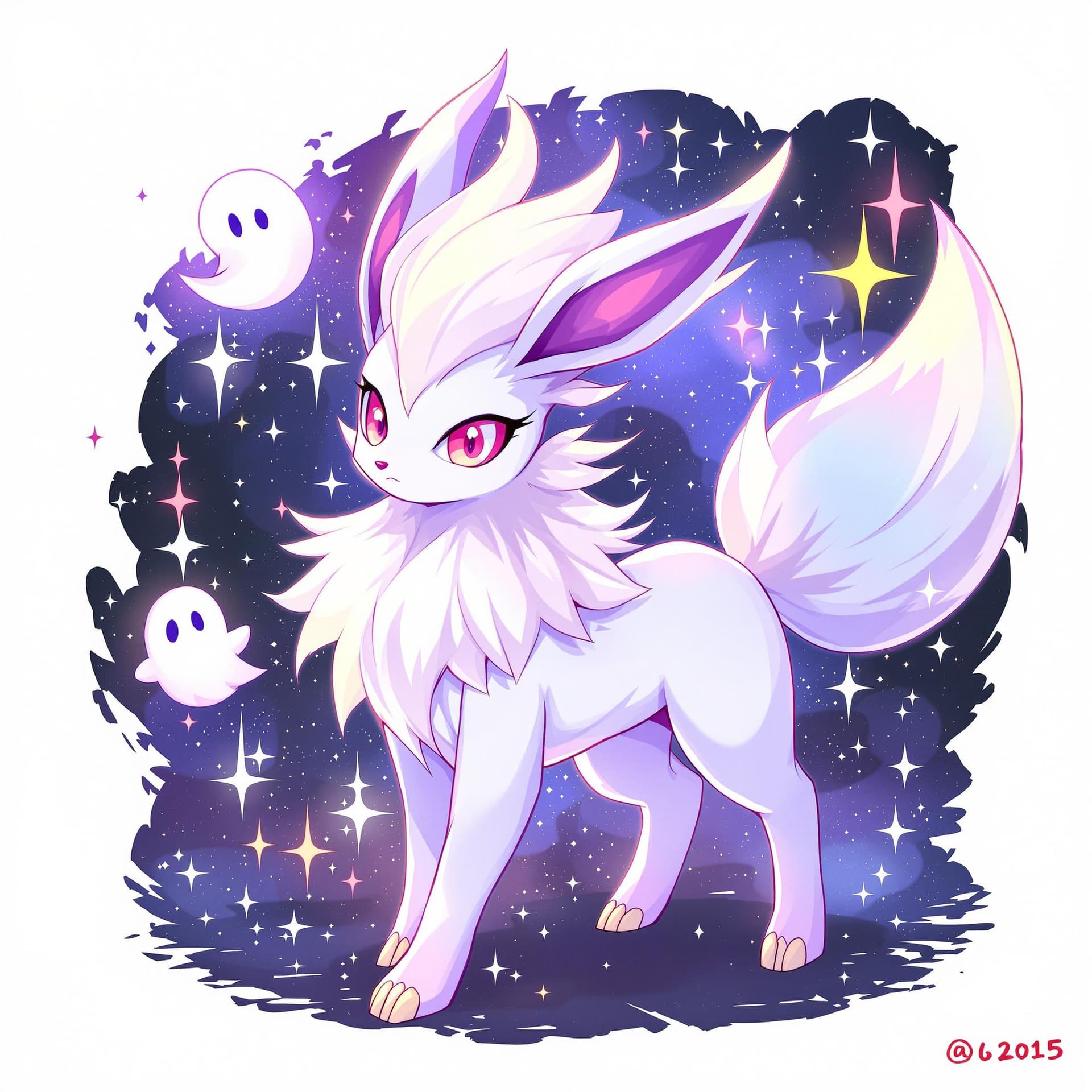 AI generated: Astral-themed illustration of an Eeveelution with ghostly elements