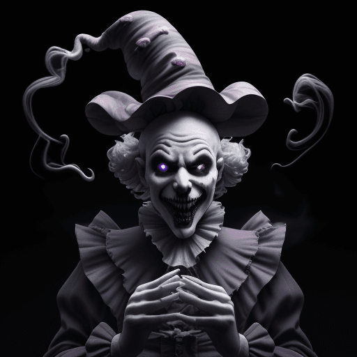 AI generated: 3d render smoke swirling horror court jester dripping plasma, jester hat, ghost in swirling motion, ...