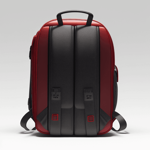 AI generated: a very detailed school backpack in the style of Batman hardcase capsule shape red backpack urban sto...