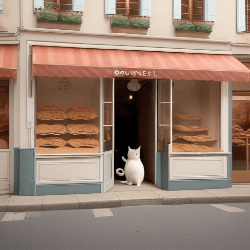 AI generated: A cute cat going to the boulangerie buying some croissants