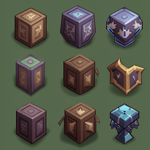 AI generated: game sprite sheet of rpg Achievements icons,  skill icons, game battle skills,collection sheet, effe...