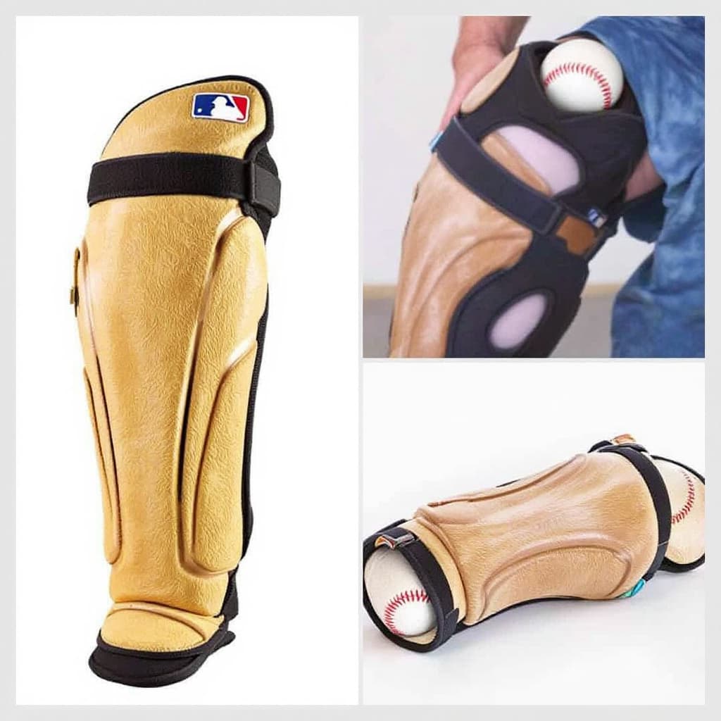 AI generated: A baseball shin guard that can also be used/modified to be a elbow guard and a sliding mitt
