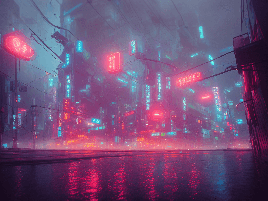 AI generated: gigant octopus, rainy foggy cyberpunk city neo tokyo, cinematic lighting, reflections, 4k, hyperreal...