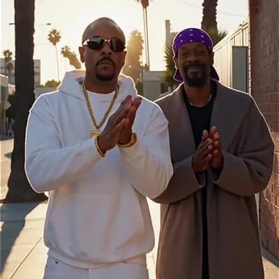 AI generated video: Dr. Dre, Snoop Dogg,
박수을 친다 게속친다