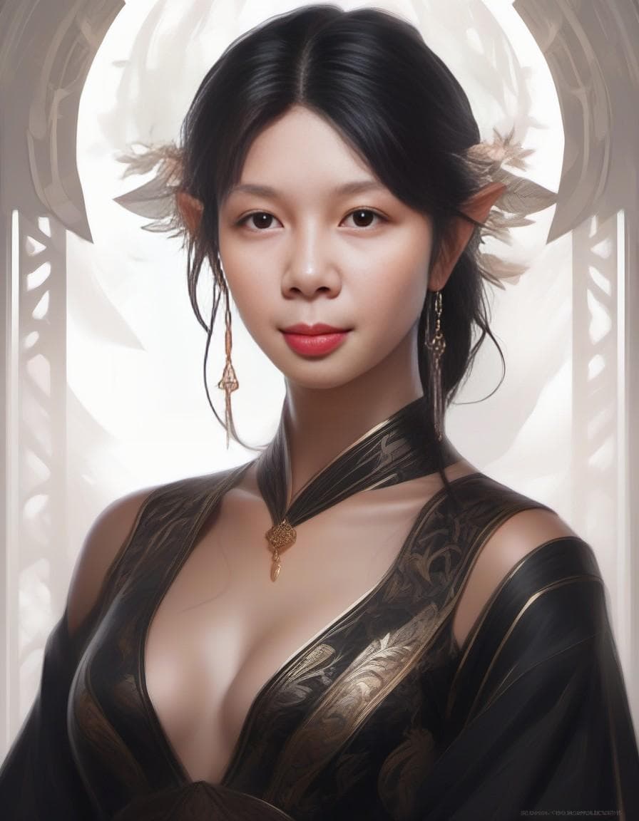 AI generated: mdjrny-v4 style portrait of female elf, intricate, elegant, highly detailed, digital painting, artst...