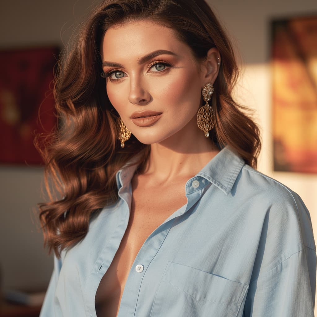 AI generated: A stunning, fit adult woman with sharp facial features and high cheekbones, her skin flawlessly smoo...