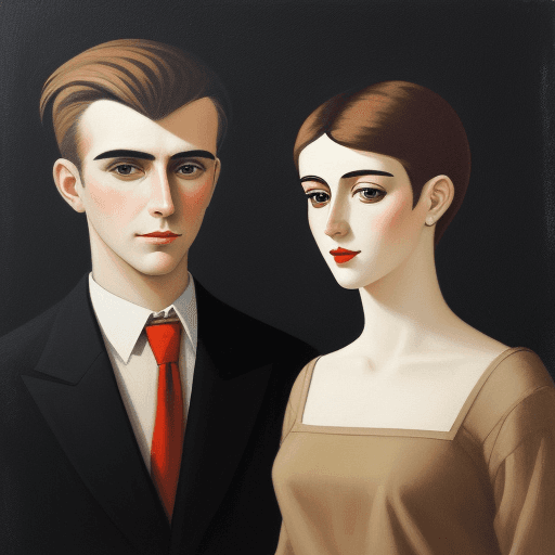 AI generated:  painting  of a man and a woman   looking  front  in a bauhaus style painting