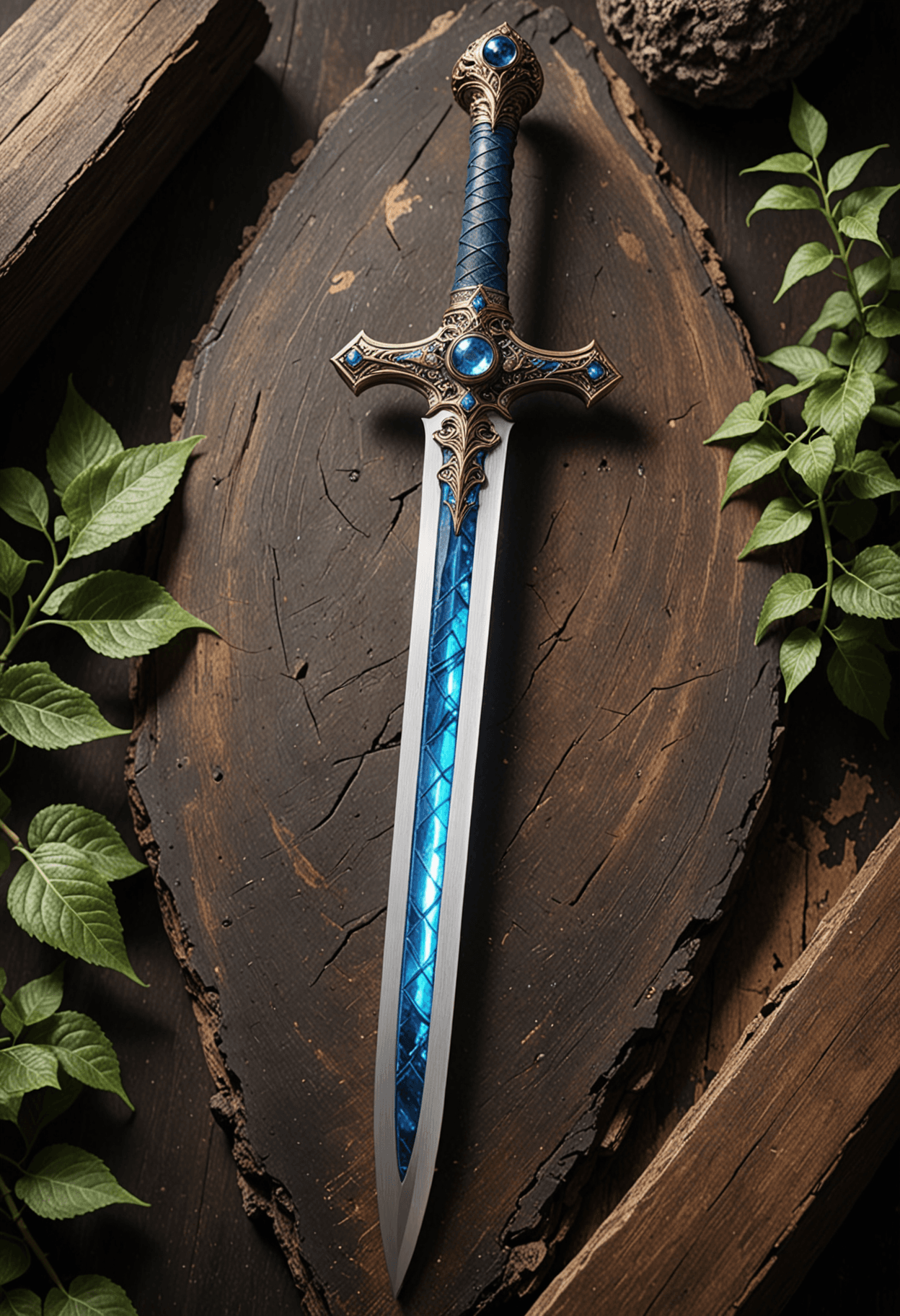 AI generated: RAW professional photograph of an enchanted sword named Luminaâs Whisper, steeped in ancient magic...