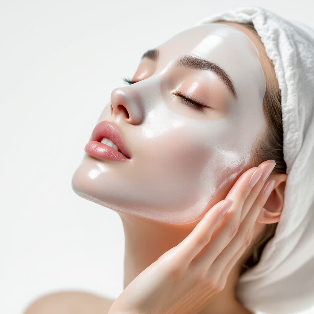 AI generated: Photorealistic, close-up side portrait of a white female model with radiant, moist, and healthy skin...