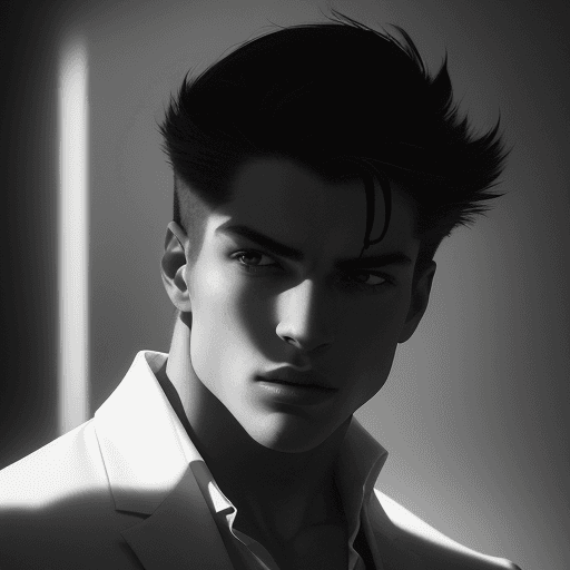 AI generated: professional black and white male model photography, dramatic lighting, low-lit lighting. Utilize sh...