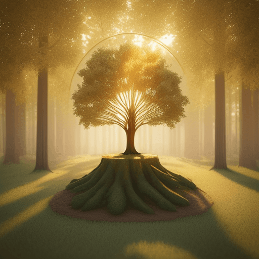 AI generated:  An icon design, 3D, nature icon, tree, golden light, peaceful feeling, earthy colors, natural color...