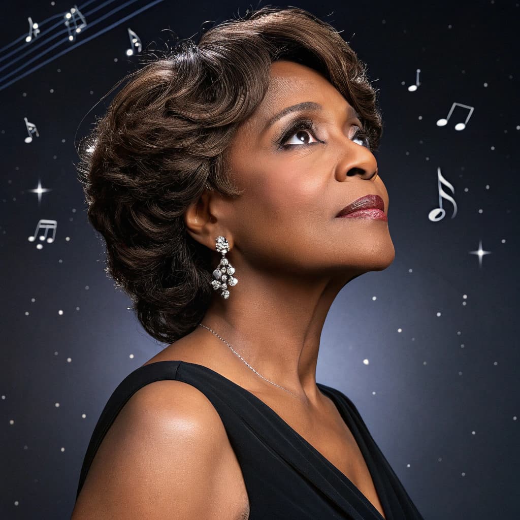 AI generated: "A captivating mid-shot portrait of an African American woman with short, softly wavy hair, graceful...