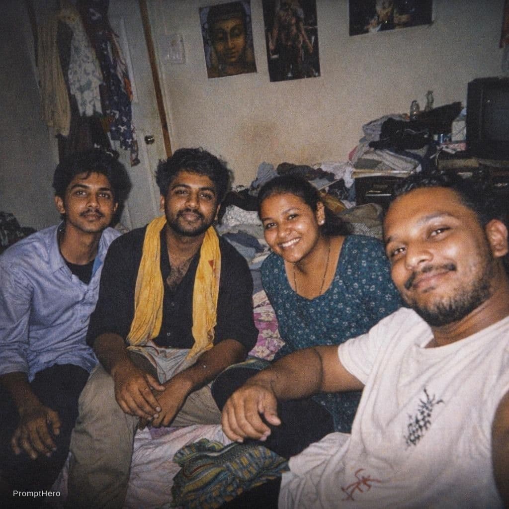 AI generated: Grungy early-2000s lo-fi disposable camera flash photo, messy bedroom aesthetic, soft warm skin tone...