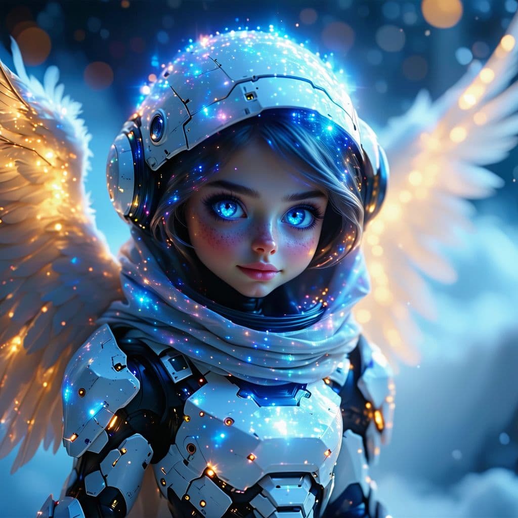 AI generated: Full body, Small (Ultra-detailed angel in a spaceship) highly detailed incorporeal fairy made of lig...
