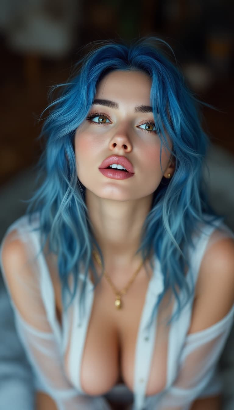 AI generated: emily, NSFW image of a Pretty blue haired caucasian woman, 1girl, 22yo, slender body, soft curves, e...