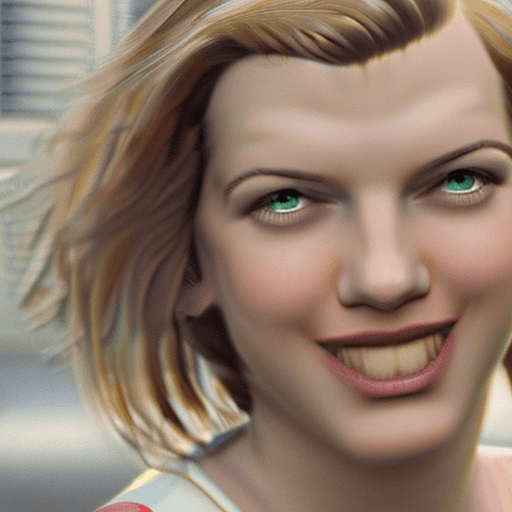 AI generated: Hyper realistic (mila jovovich:0.8) (dutch smiling teen:0.4) 23 year old teen. short blonde hair wit...