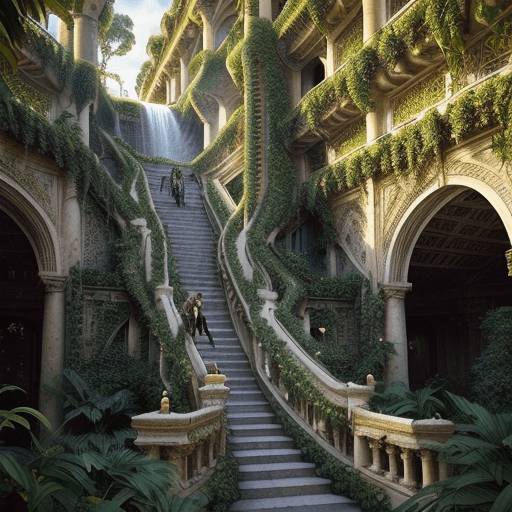 AI generated: Cinematic, 35mm lens, f/1.8 ultra-detailed fantasy photography, depicting the Hanging Gardens of Bab...