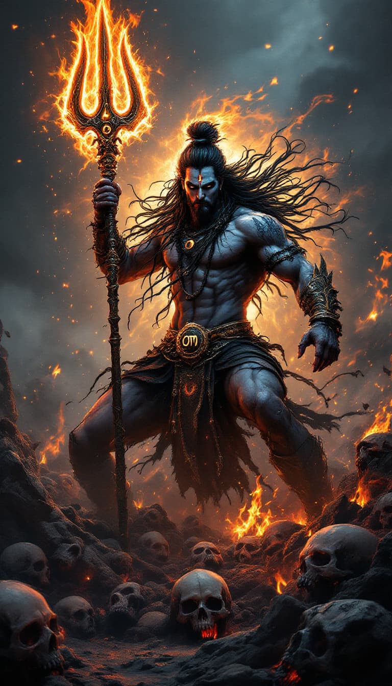 AI generated: Create a hyper realistic 128k photorealistic portrait image of a powerful Lord Shiva Muscular body L...