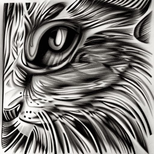 AI generated: A cat eye. Ink lines, pencil shadings, white background 
