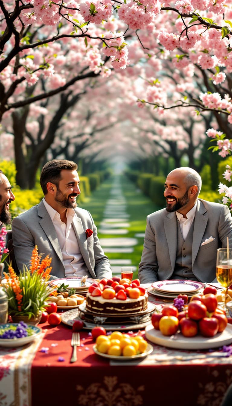 AI generated: "A dreamy spring garden with lush green pathways and vibrant cherry blossom trees in full bloom. Thr...